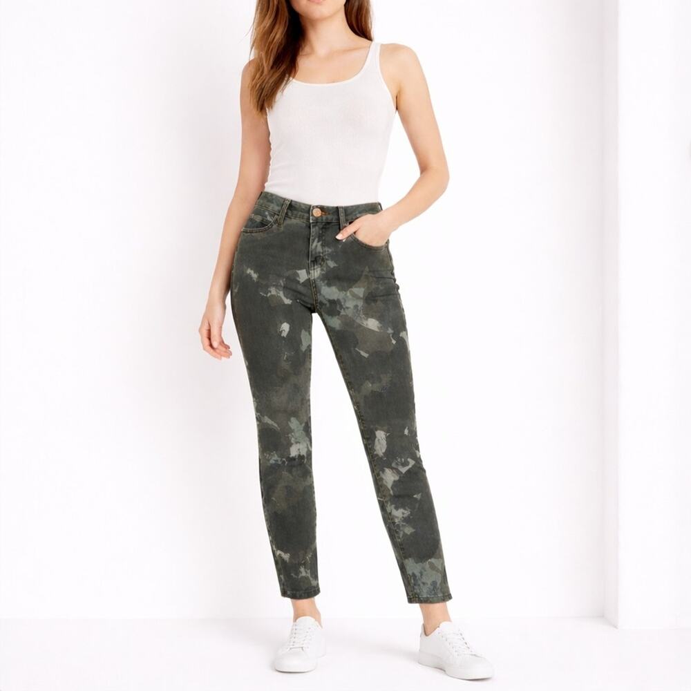 CURRENT/ELLIOTT Stiletto Skinny Jeans Army Green Watercolor Camo Size 30 Cropped